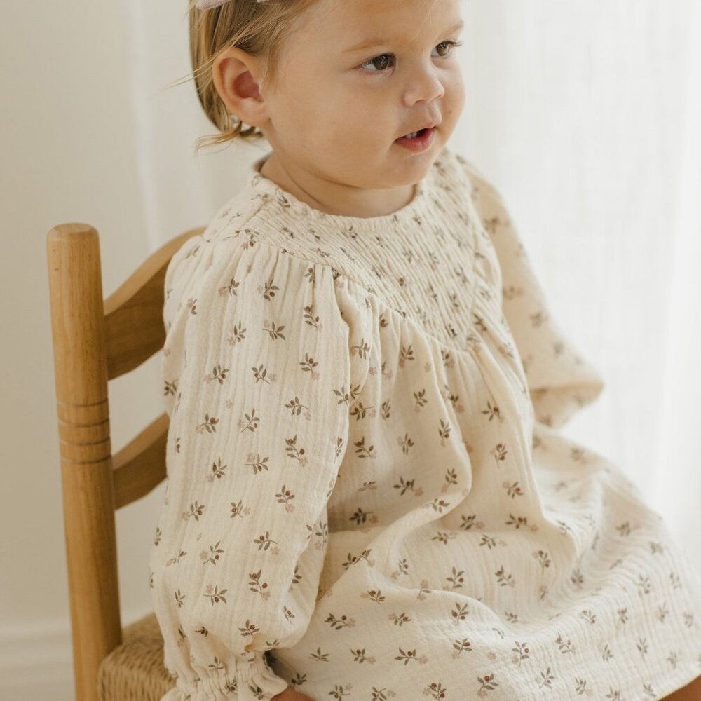Quincy Mae Cream Floral Kids Dress